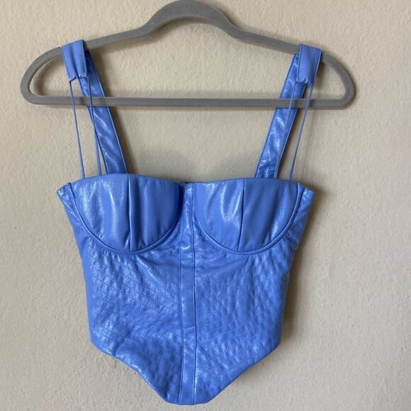 House Of Cb Melissa Vegan Leather Cornflower Blue Crop Top Corset Size XS - Picture 6 of 9